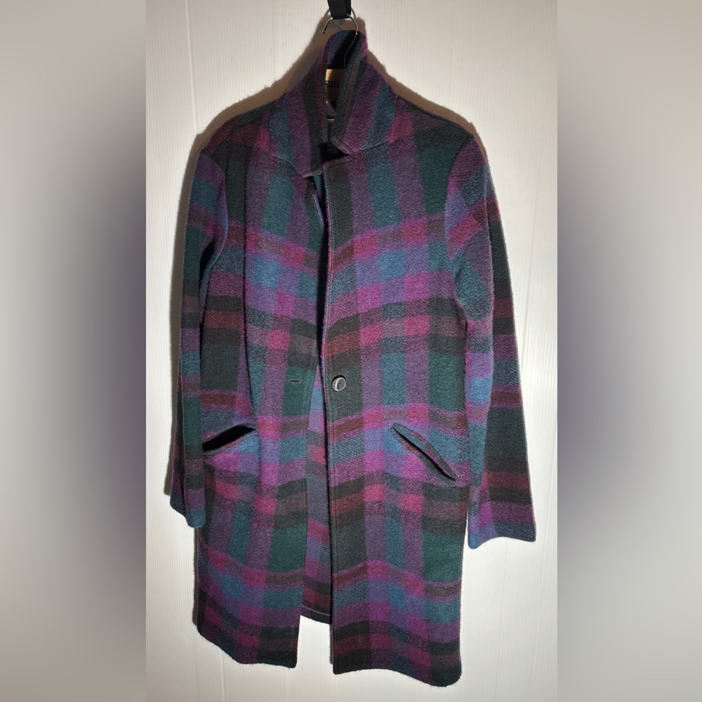 Nicole Miller Multicolor Plaid Pea Coat women’s size medium